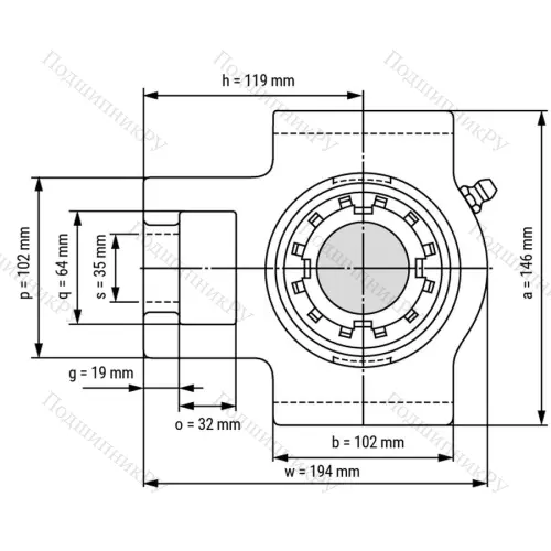 Подшипниковый узел UKT 212 - Вал: 55 мм от производителя  LPZ