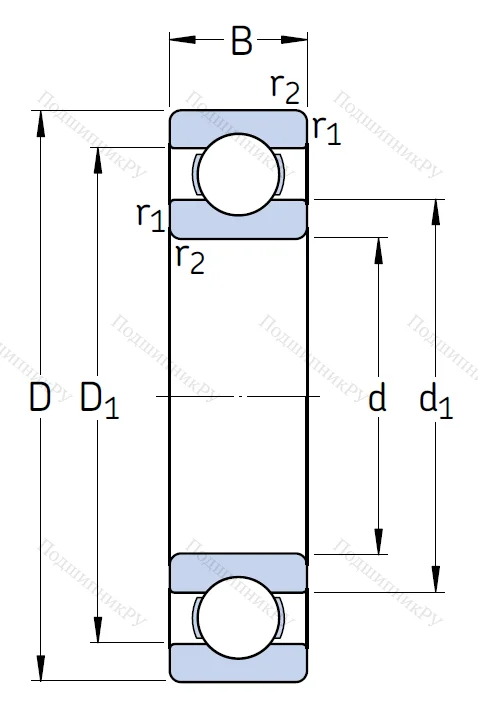 Однорядный шариковый подшипник 6307