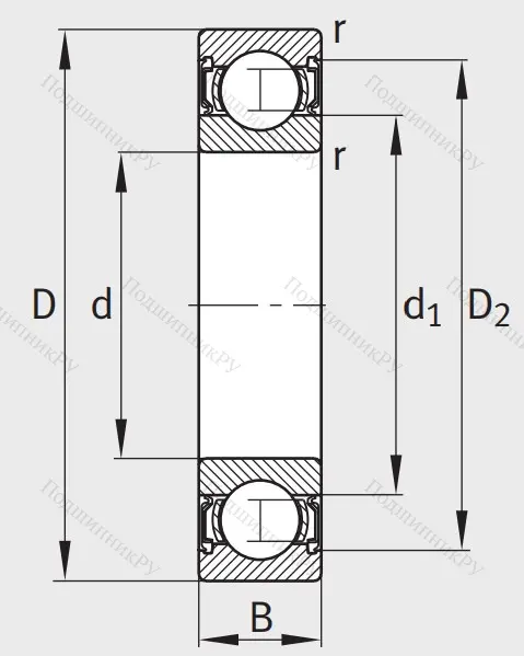 Однорядный шариковый подшипник 62306 2RSR C 3
