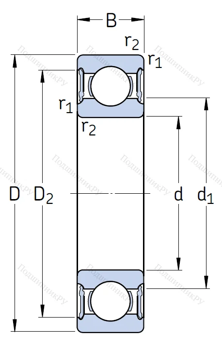 Однорядный шариковый подшипник 62208 2RS 1