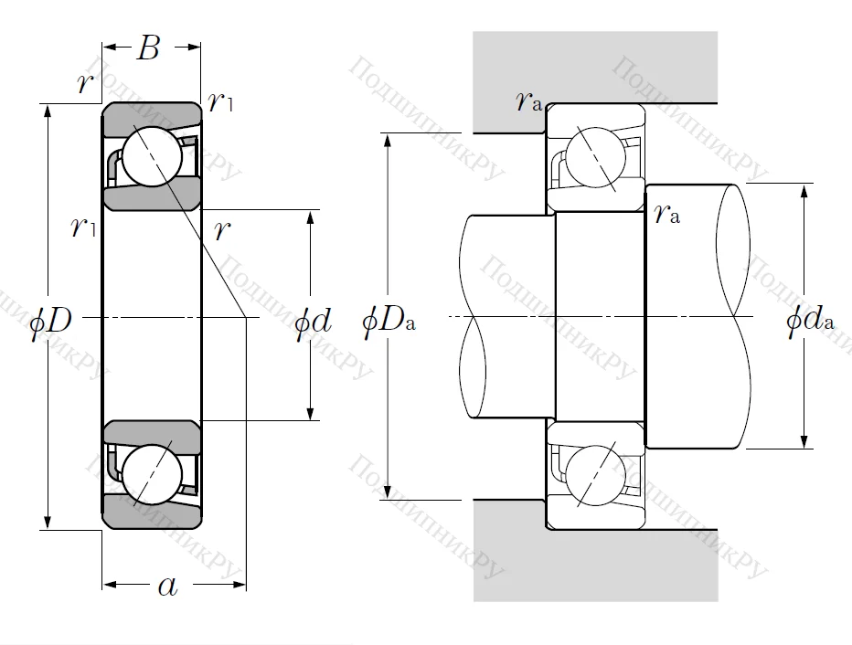 Однорядный шариковый подшипник 7303 B