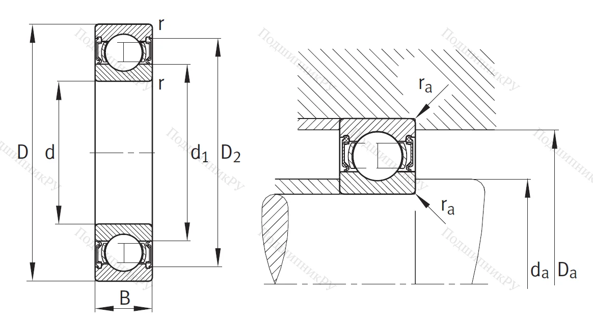 Однорядный шариковый подшипник 63001 A 2RSR