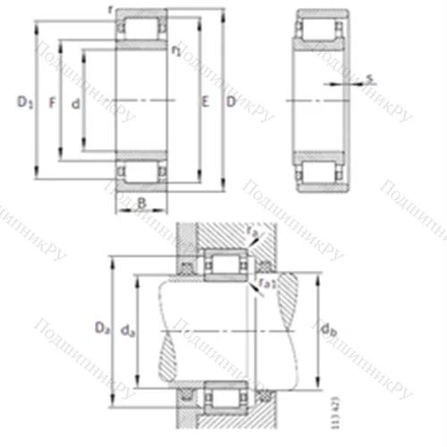 Подшипник роликовый радиальный NU 348-E-M 1
