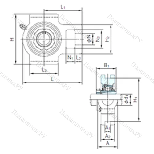 Подшипниковый узел шариковый радиальный UKTX 09+H 2309